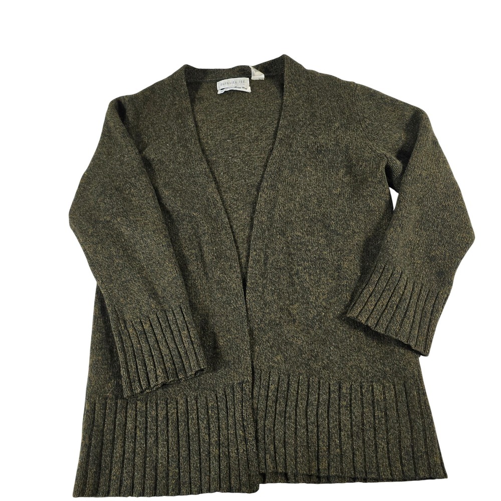 Pursuits Ltd Womens XL Green Italian Merino Wool Open Front Cardigan Sweater